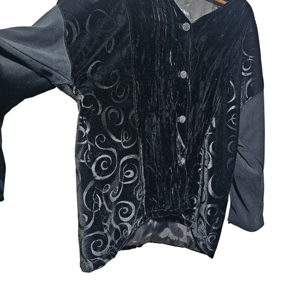 Jane Harel Velvet Jacket Vintage 90's Made in USA Black Pockets Size OS Gothic - Picture 3 of 5